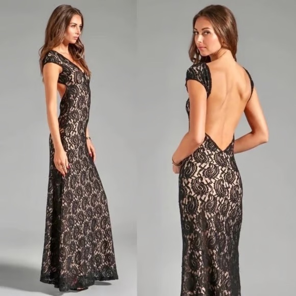 Lovers + Friends Black Lace Backless Dress